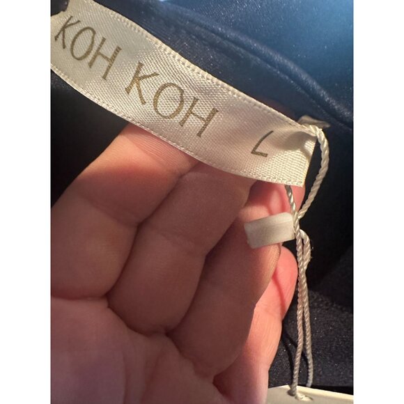 KOHKOH Cap Sleeve V-Neck Flowy Cocktail Party Gown Formal Attire Dress Navy Blue - Picture 2 of 9